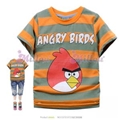 เสื้อแขนสั้นลายทาง Angry Birds สีเทาส้ม เหลือไซส์110ตัวเดียวจ้า