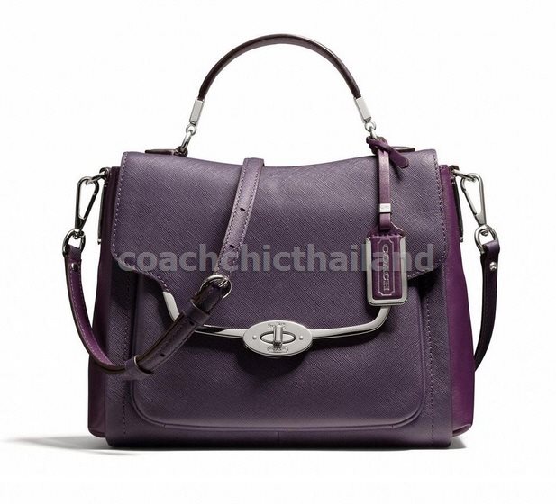 COACH Madison Sadie Flap Satchel in Spectator Saffiano Leather in Gray